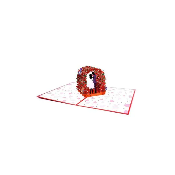 3D Přání - Zamilovaný pár pod obloukem růží